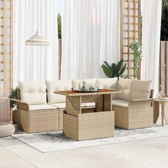 vidaXL Vidaxl - Conjunto De Sof&aacute; De Jard&iacute;n 6 Pcs Beige Y Crema 100 X 55 X 73 Cm