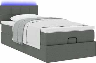 vidaXL Cama Otomana Con Colch&oacute;n Y Led Tela Gris Oscuro 90x200 Cm Vidaxl