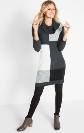 Bonprix Strickkleid BONPRIX, Damen, Gr. 56/58 (XXXL), N-Gr, grau (anthrazit meliert, hellgrau meliert), Obermaterial: 50% Baumwolle, 50% Polyacryl, figurbeton