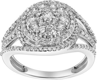 LuvMyJewelry Imperium 14K Gold Round Diamond Studded Double Halo Ring - 0.99cts