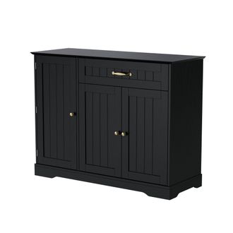 STILVORA Aparador Con 3 Puertas, 1 Caj&oacute;n Y Estantes Ajustables, En Mdf, Negro, Para Sal&oacute;n, Comedor Y Entrada