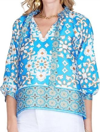 Jade Yoga Peasant Top In Kaleidoscope Border