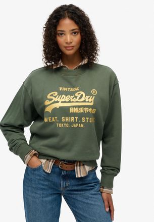 Superdry Sweatshirt SUPERDRY EMBELLISHED VL LOOSE CREW, Damen, Gr. XL, gr&uuml;n (thyme gr&uuml;n), Sweatware, Obermaterial: 100% Seide, bedruckt, unifarben, relaxed fit