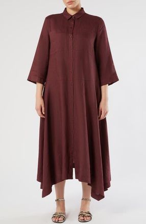 Marina Rinaldi Valpe Shark Bite Hem Linen Maxi Shirtdress in Bordeaux at Nordstrom, Size 12W