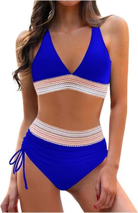 Generic Bikini Set for Women UK High Waisted Bikini Set - Swimwear for Women Two Piece Swimsuit Deep V Neck Tummy Control Swimwear Bikinis Top Bottoms