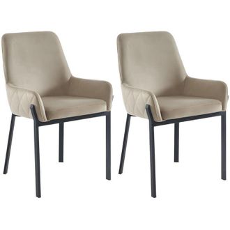 Vente-Unique Pascal Morabito - Sedia con braccioli in Velluto e Metallo Beige - Lotto di 2 - carolona di