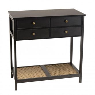 Macabane Consola negra con 4 cajones y 1 estante efecto rejilla