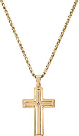 HMY Jewelry Mens Stainless Steel Crystal Cross Pendant Necklace in Gold at Nordstrom Rack