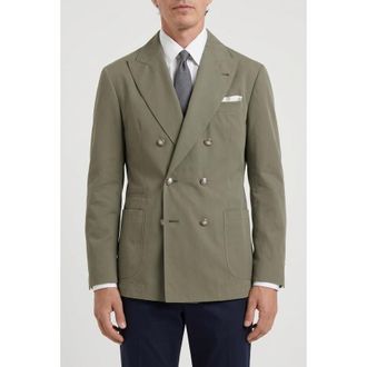 Brunello Cucinelli Olive Cotton Double Breasted Blazer, Brand Size 46 (US Size 36)