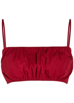 Staud Fiore Gathered Stretch-cotton Poplin Crop top - Red - S (UK8-10 / S)