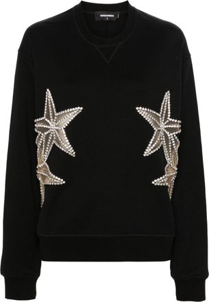 Dsquared2 crystal-embellished cotton sweatshirt - women - glass/Cotton/Polyamide - S - Black