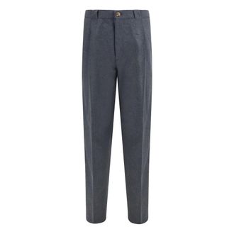 Brunello Cucinelli Geplooide broek van moulin&eacute; canvas van scheerwol- katoen en zijde - Heren - Broeken - Grijs - Maat: 2XL Katoen