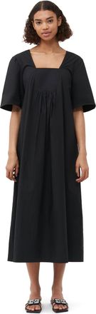 Ganni Black Cotton Poplin Open-neck Maxi Dress - Size 8/10 Organic