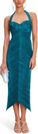 Cult Gaia Milo Plissé Halter Midi Dress in Sea Moss at Nordstrom, Size 00