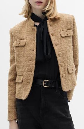 Mango Tweed Blazer in Medium Brown at Nordstrom Rack, Size Large