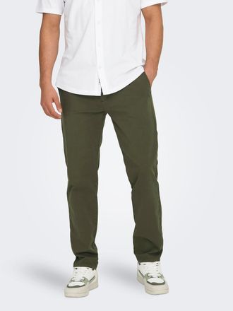 Only & Sons Chinohose ONLY & SONS ONSFREE REGULAR 0183 PANT NOOS, Herren, Gr. 29, L&auml;nge 34, gr&uuml;n (olive night), Web, Obermaterial: 93% Baumwolle, 7% Elasthan, uni