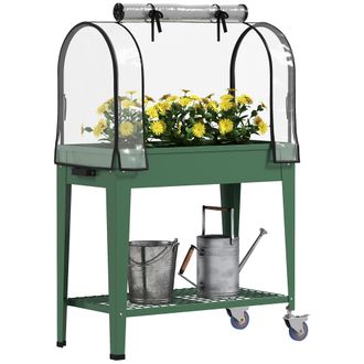 OEM Huerto Urbano Elevado Con Ruedas Cubierta De Invernadero Y Estante Inferior Para Cultivo Plantas 80x40x120 Cm Verde