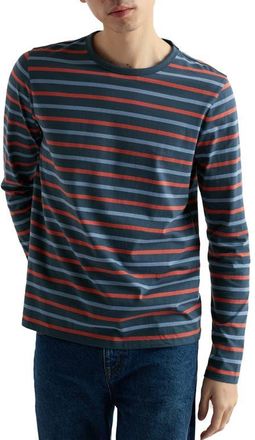 Seasalt Cornwall Sailor Stripe Long Sleeve Organic Cotton T-Shirt in Sea Storm Dusty Copper at Nordstrom, Size Xx-Large