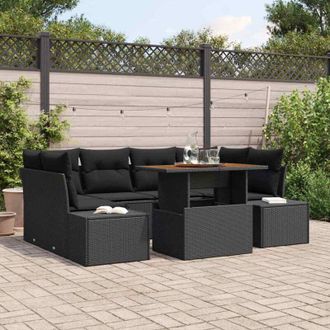vidaXL Vidaxl - Conjunto De Comedor De Jard&iacute;n Con Coj&iacute;n 7 Pcs Negro, Marr&oacute;n