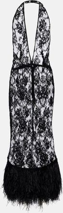 Dolce & Gabbana Abito midi in pizzo con piume