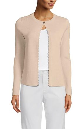Lands End Blend Scallop Edge Fitted Cardigan Sweater in Oatmeal at Nordstrom, Size X-Large