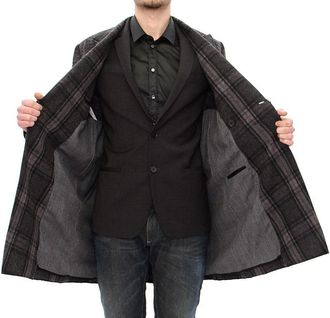 Dolce & Gabbana Mens Gray Double Breasted Coat Jacket Nylon Clothing