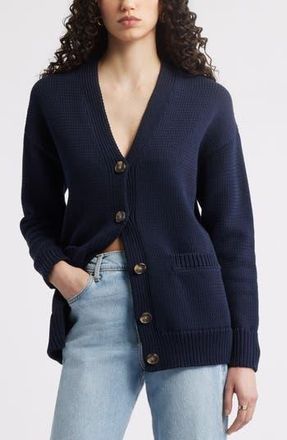 Nordstrom Chunky Cotton Blend Cardigan in Navy Night at Nordstrom Rack, Size Large