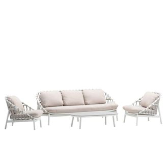 Kerama Set de jard&iacute;n 5 plazas de aluminio blanco y cojines grises