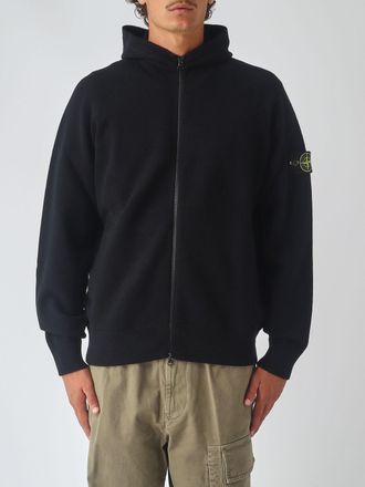 Stone Island Felpa full-zip in maglia di lana vergine con cappuccio e logo