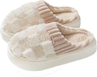 Generic Stomp Feeling Cotton Slippers Autumn And Winter Indoor Home Thick Bottom Warm Plush Slippers(White[square],5-5.5)