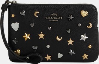 Coach Womens Corner Zip with Rivets - Black Leather - One Size