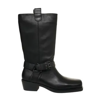 Liu Jo Schoenen, Dames, Zwart, 37 EU, Leer, Leren Enkellaarsjes met Logo Band