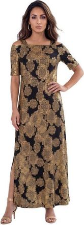 Roaman's Plus Size Cold Shoulder Maxi Dress in Black Foil Medallion at Nordstrom, Size 44