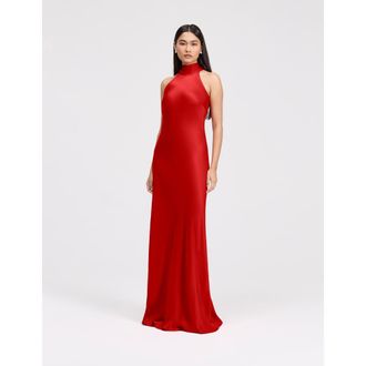 Ghost London Angelica High Neck Satin Maxi Dress in Red at Nordstrom, Size 16