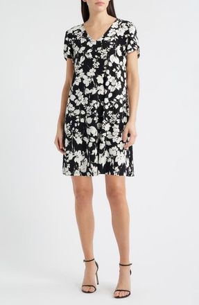 Anne Klein Floral Tulip Sleeve Swing Dress in Anne Black/White Dove at Nordstrom, Size X-Large P
