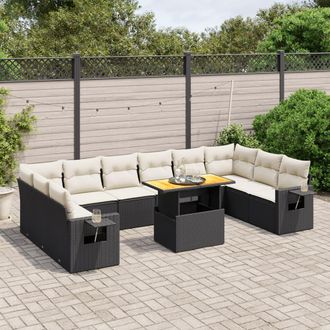 vidaXL Set De Sof&aacute;s De Jard&iacute;n 11 Pzas Y Cojines Rat&aacute;n Sint&eacute;tico Negro Vidaxl