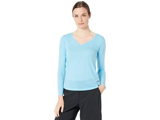 Jamie Sadock Sunsense(r) 35 SPF Lightweight Long Sleeve V-Neck Layering Top Womens Workout Casablanca : XS, Spandex/Nylon