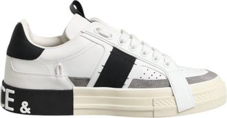 Dolce & Gabbana White Black Leather Low Top Sneakers Womens Shoes (Pre-Owned)