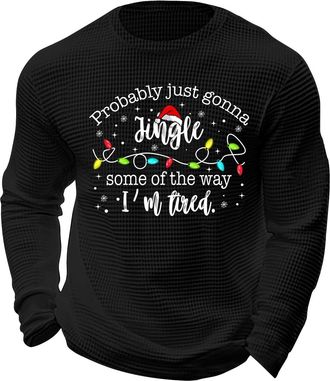Generic Christmas T Shirt Christmas Jumper Men, Waffle Crew Neck Ugly 2025 Xmas Im Tired Printed Graphic Novelty Funny Festival Winter Holiday Parties Casual 