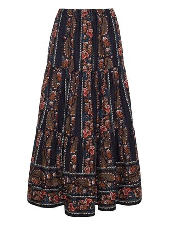 Cara Cara paisley tiered skirt - women - Cotton - S - Black