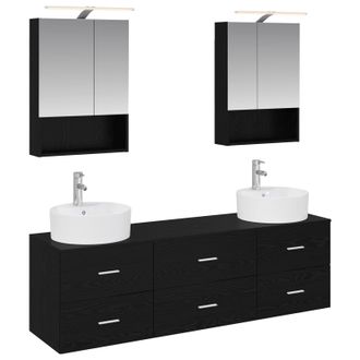 vidaXL Juego De Muebles De Ba&ntilde;o 5 Pcs Roble Negro Vidaxl