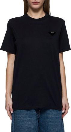 Prada Womens Logo Cotton T-Shirt Black T-Shirts & Jerseys