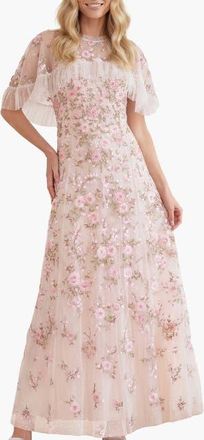 Needle & Thread Eden Rose Cape Ankle Gown in Cream/multi at Nordstrom, Size 10