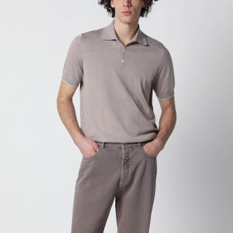 Brunello Cucinelli Light brown cotton knit polo shirt