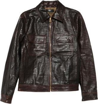 Amiri Leren jack met rits en reliëf - Bruin