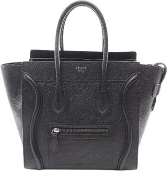 Celine Pre-owned Handbags, female, Black, Size: ONE SIZE Pre-owned Luggage Micro Shopper Leather Tote Bag