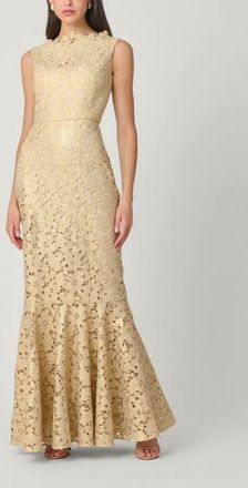 Shoshanna Midnight Reese Foil Lace Dress in Gold at Nordstrom, Size 12
