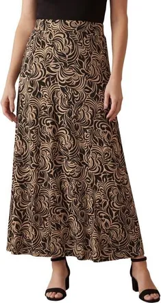 Jessica London Everyday Stretch Knit Maxi Skirt in Black Khaki Scroll at Nordstrom, Size 36