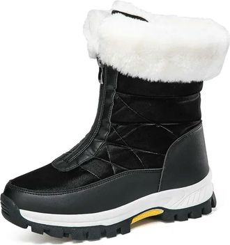 Generic ZBDP Winter Plush Thick Snow Boots Outdoor Sports Womens Anti-Skid Waterproof Zipper with Plush Thick Sole Platform Black