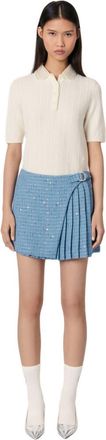 Maje Pleated tweed skort in Blue at Nordstrom, Size 36 Eu